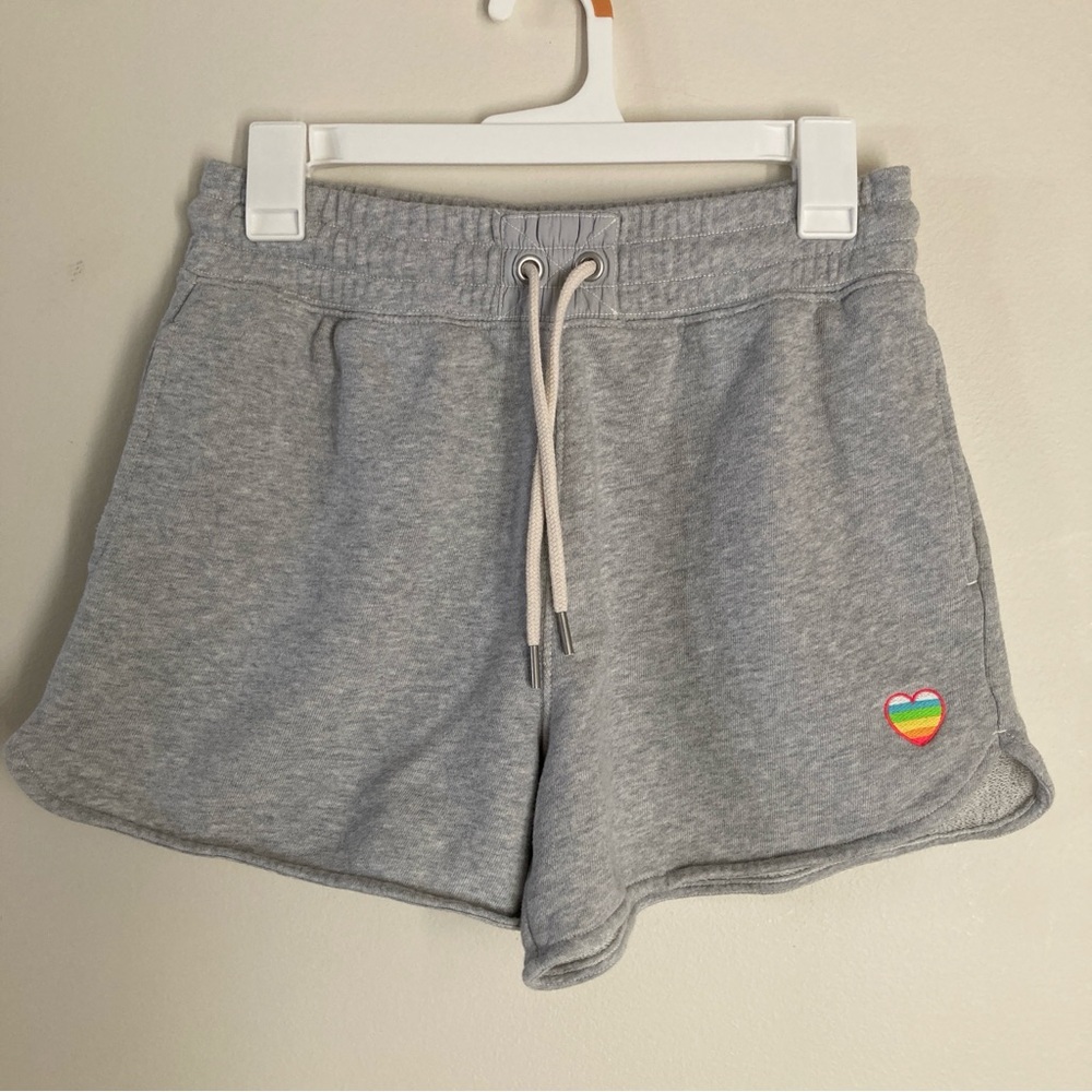 Aerie Gray Athletic Shorts with Rainbow Heart Patch Size Small